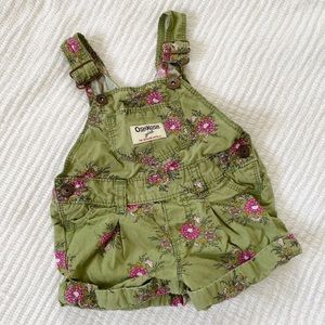 OshKosh Green Pink Floral Print Overall Shorts
